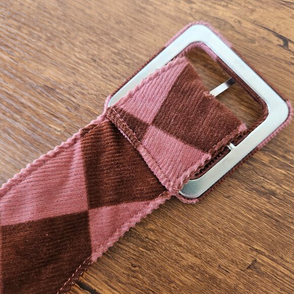 Vintage 90s Y2K Pink Brown Corduroy Check Checkerboard Fabric Waist Belt S/M - Picture 5 of 6